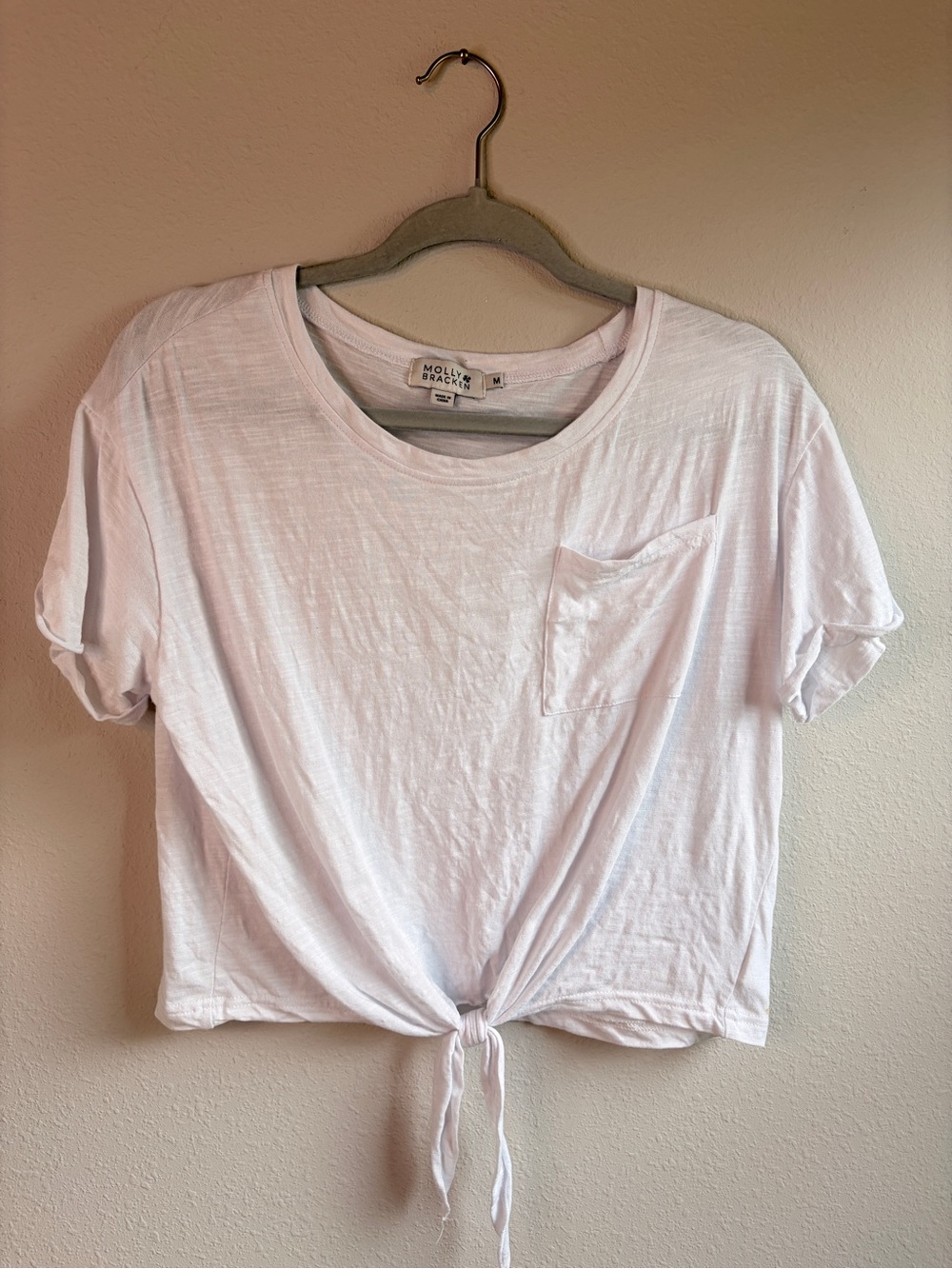 Molly Bracken White Tie-Front Pocket Tee - Picture 2 of 6